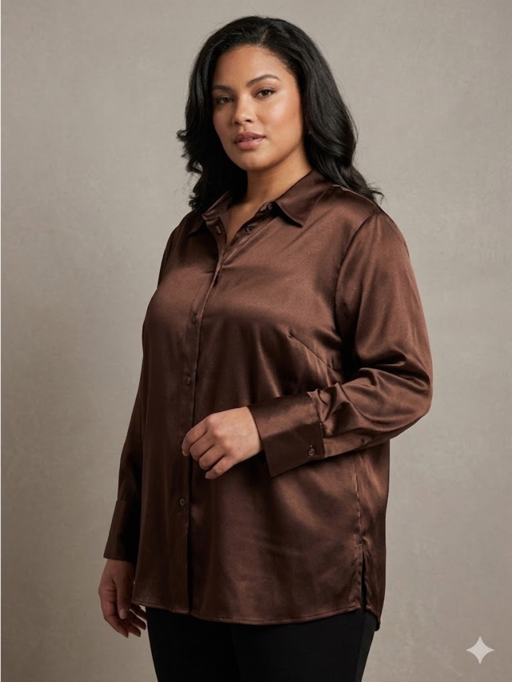 Vintage 90s Lauren Lee Woman Satin Button-Up Blouse